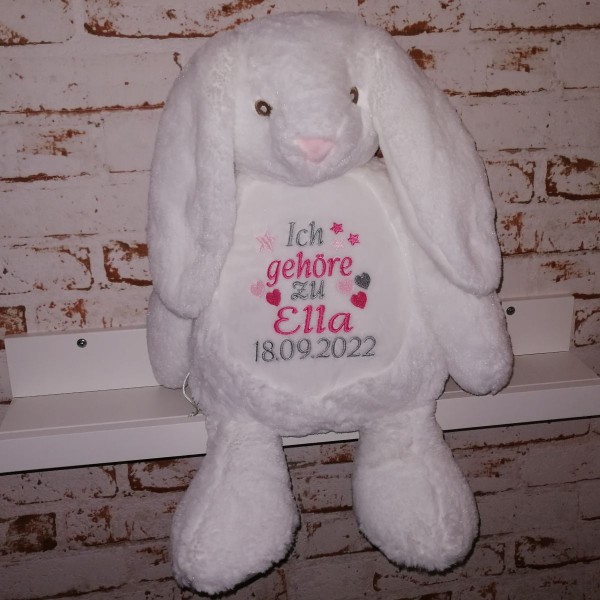 Hase Stofftier bestickt mit Name und Datum